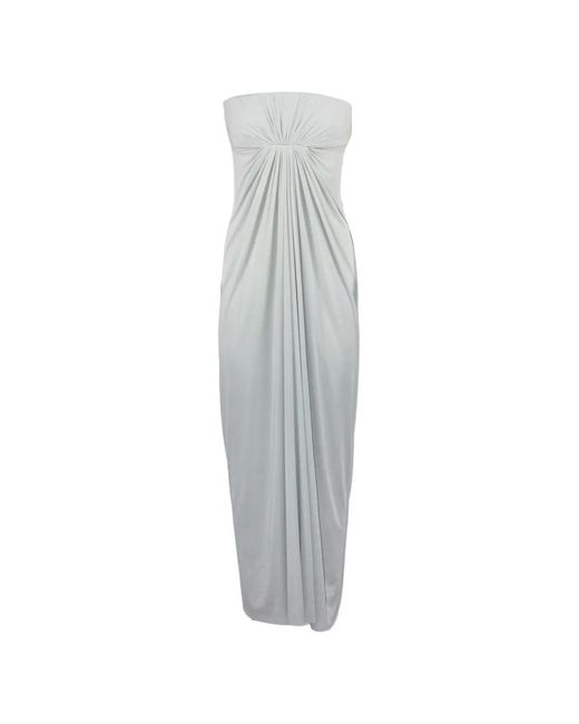 Alberta Ferretti White Strapless Draped Dress