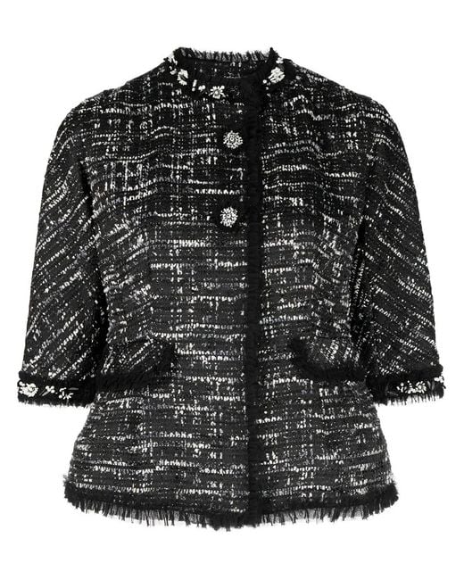 Shiatzy Chen Black Bead-Embellished Tweed Jacket