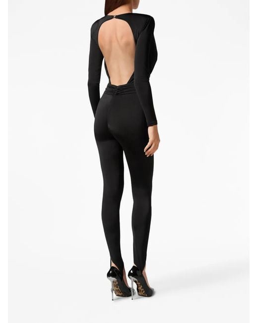 Philipp Plein Black Shoulder Padded Bodycon-Design Jumpsuit