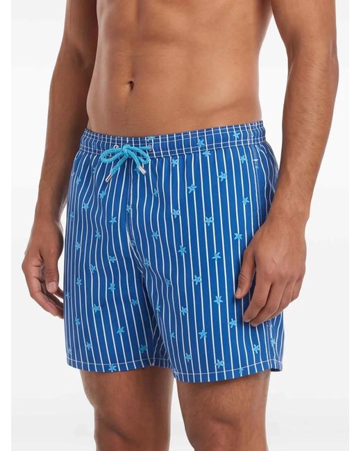 Mc2 Saint Barth Blue Lighting Starfish-Print Striped Swim Shorts for men