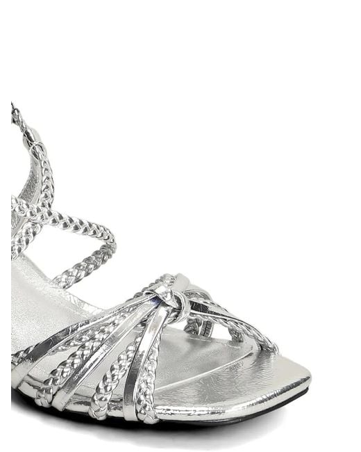 GOLD&ROUGE White Flapi-M Braided Metallic Sandals