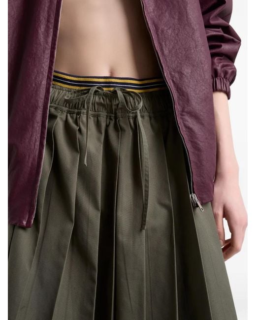 Prada Green Pleated Poplin Midi-Skirt