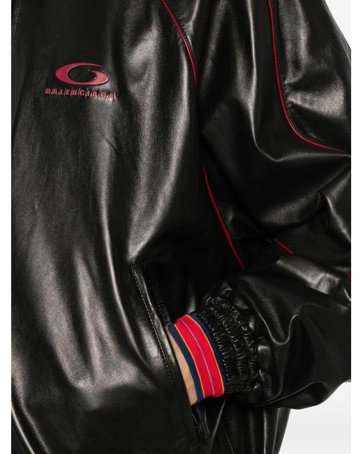 Balenciaga Black Logo-Detail Leather Jacket for men