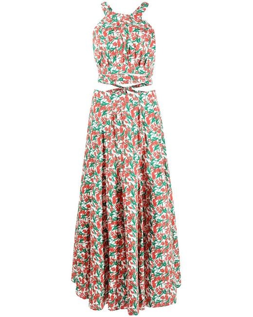 Philosophy Di Lorenzo Serafini White Fantasy-Print Cut-Out Waist Dress