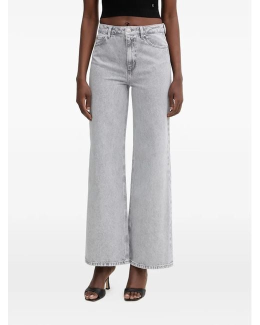 Guess Gray Triangle-Leg Wide-Leg Jeans