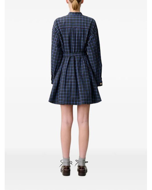 Claudie Pierlot Blue Checked Cotton Shirt Dress