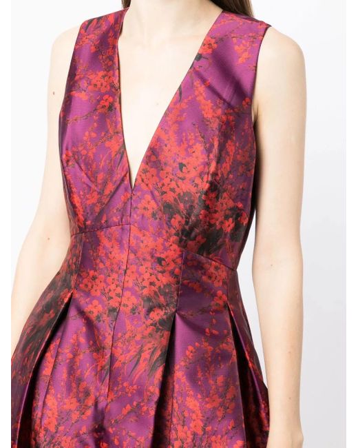 Sachin & Babi Red Brooke Floral-Print Evening Dress