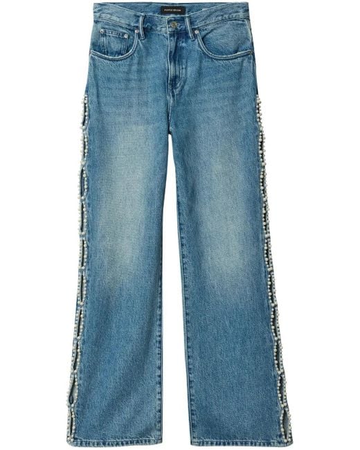 Purple Brand Blue Pearl-Embellished Cut-Out Jeans