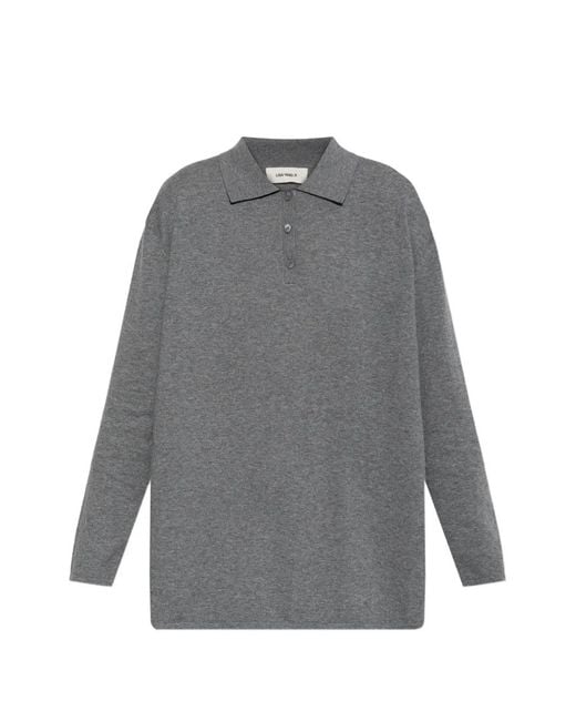 Lisa Yang Gray Buttoned Polo Knitwear