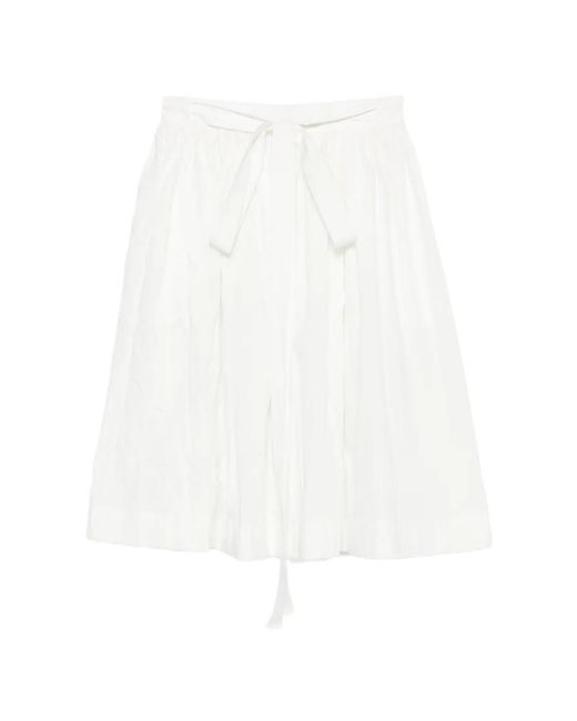 Ermanno Scervino White Belted Pleated Midi Skirt