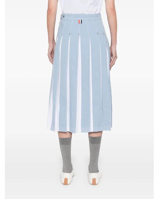 Thom Browne Blue Pleated Denim Midi Skirt