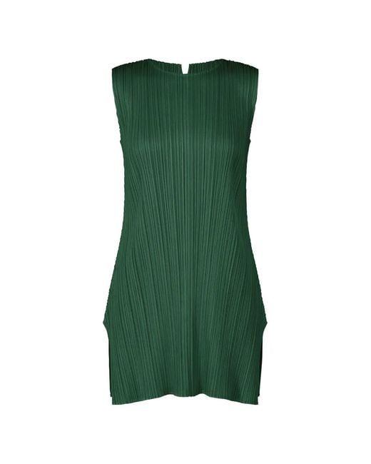 Pleats Please Issey Miyake Green Pleated Sleeveless Dress