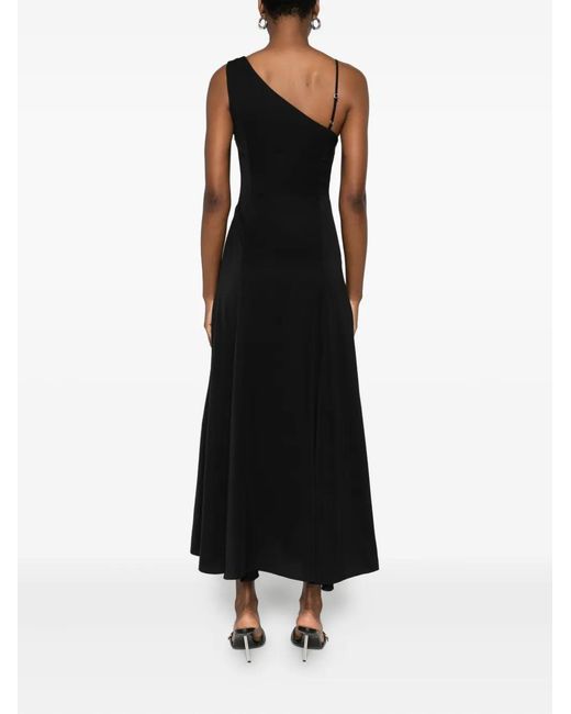 Nissa Black One-Shoulder Lace-Detail Dress