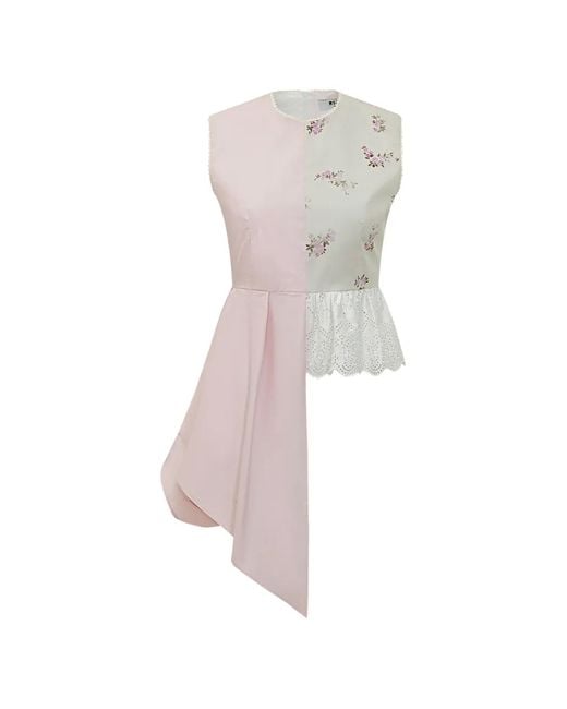 MSGM Pink Haut Asymétrique À Fleurs
