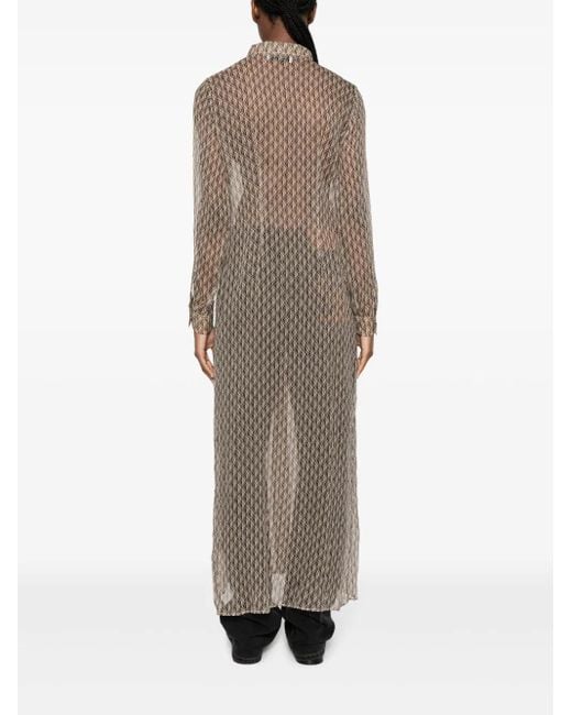 MARINE SERRE Gray Moon Diamant Silk Crepon Button Up Dress
