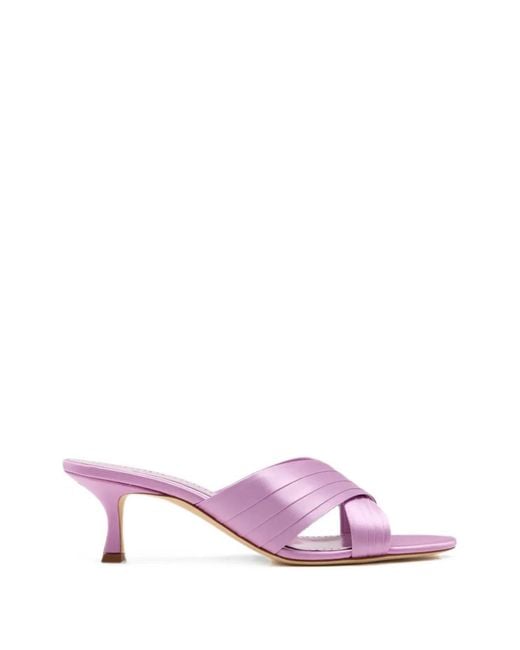 Manolo Blahnik Pink Criss-Cross Strap Mules