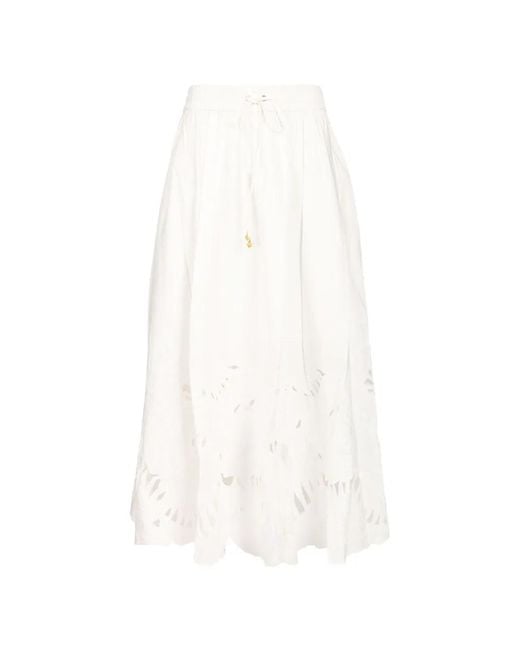 Zimmermann White Mahon Cotton Midi Skirt