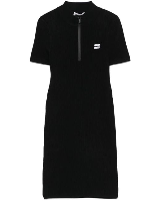 Abito Corto A Coste di Miu Miu in Black