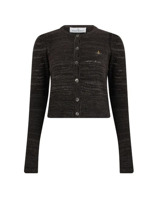 Vivienne Westwood Black Orb-Embroidered Puff-Sleeve Cardigan