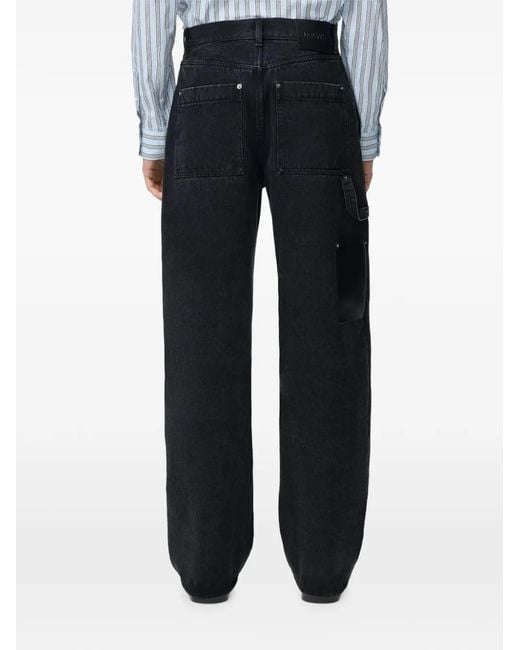 Loewe Blue Leather-Patch Straight-Leg Jeans for men
