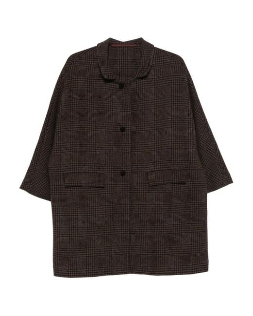 Daniela Gregis Black Single-Breasted Check Coat