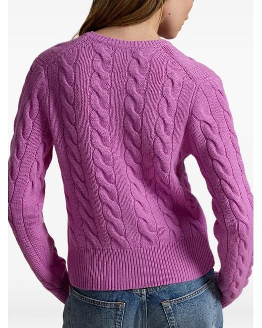 Polo Ralph Lauren Purple Cable-Knit Logo-Embroidered Cardigan