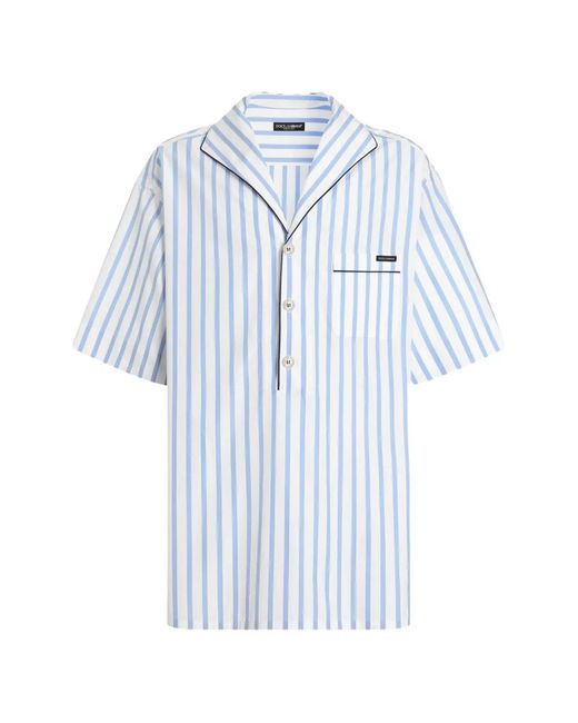 Dolce & Gabbana Blue Dolce & Gabbana Striped Shirt With Applique for men