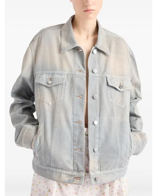 Veste Boutonnée À Col Contrastant Prada en coloris Gray