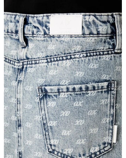 ARMANI EXCHANGE Gray Monogram-Print Denim Midi Skirt