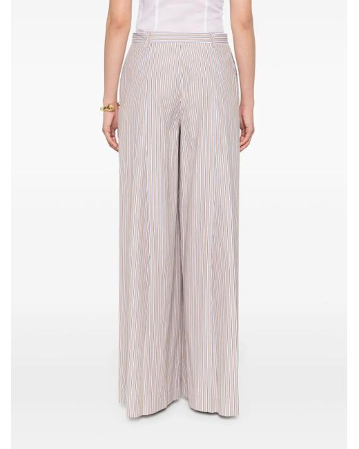Alberta Ferretti Natural Striped Pleated Wide Trousers