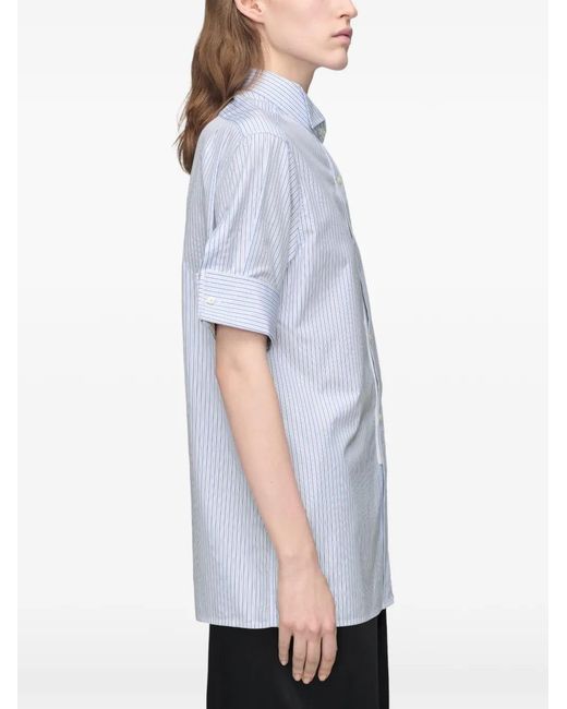 Maison Margiela White Vertical-Stripe Short-Sleeve Shirt