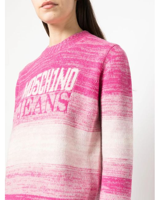Moschino Pink Logo-Intarsia Wool-Blend Jumper