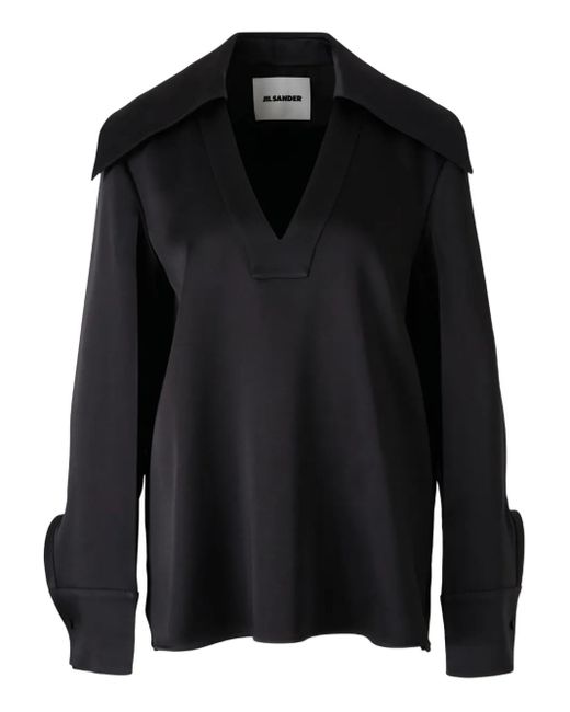 Jil Sander ワイドカラーサテンブラウス Black