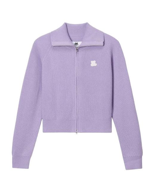Chocoolate Purple Ribbed Zip-Up Cardigan