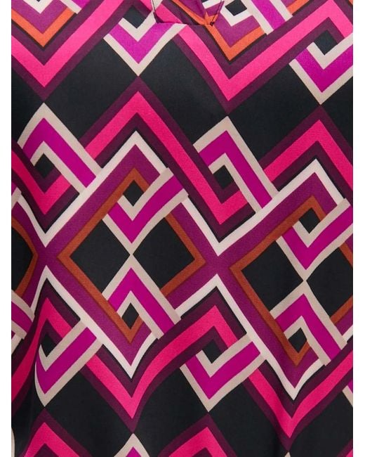 Joseph Ribkoff Blue Geometric-Print V-Neck Blouse