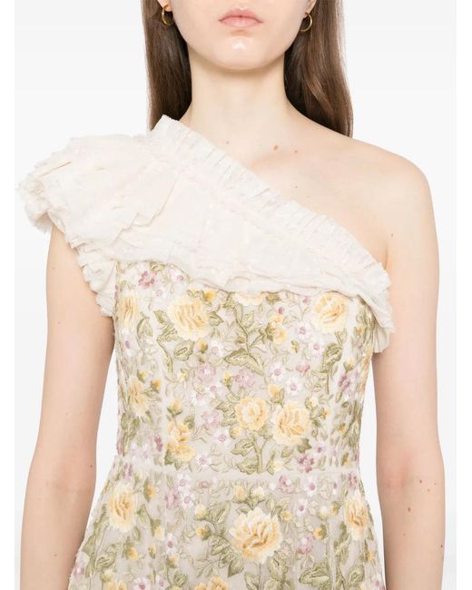 Needle & Thread Natural Florine One-Shoulder Mini Dress