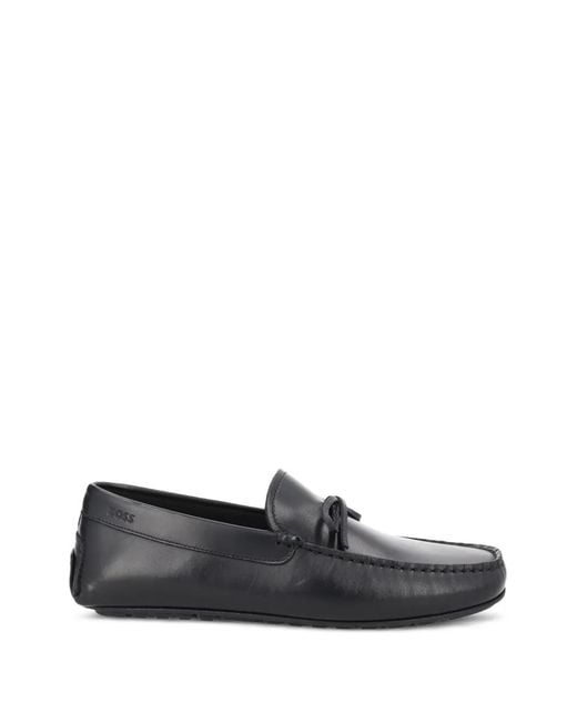 Boss White Bow-Trim Driver Moccasins for men