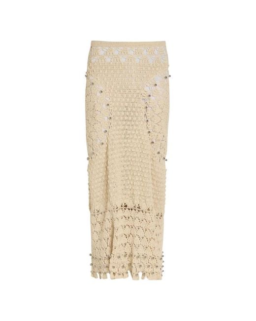 Rabanne Natural Bead-Embellished Crochet Maxi Skirt