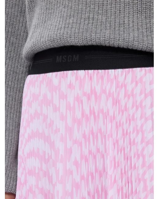 MSGM Pink Jupe Longue Plissée À Imprimé Graphique