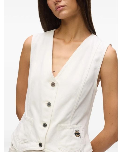 Karl Lagerfeld White Ikon Logo-Embroidered Waistcoat