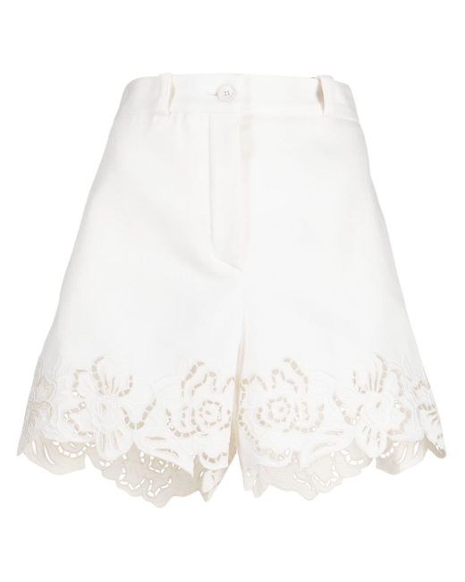 Elie Saab White Embroidered Cotton-blend Shorts