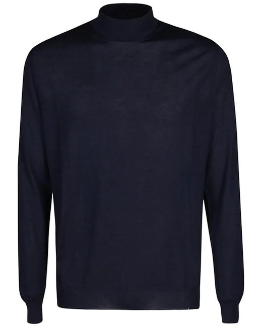 Malo Blue Fine Knit Cashmere Mock-Neck Sweater for men