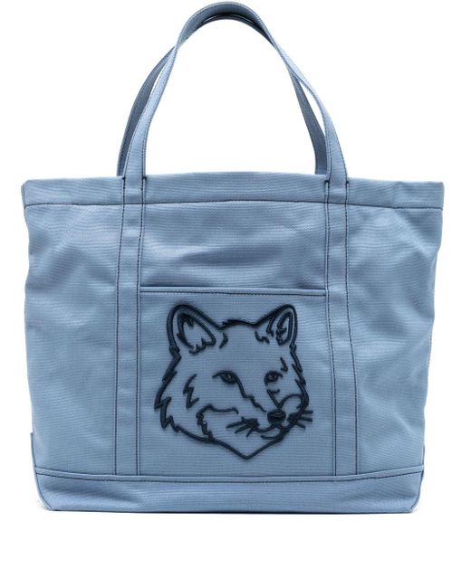 Maison Kitsuné Blue Logo-appliqué Tote Bag
