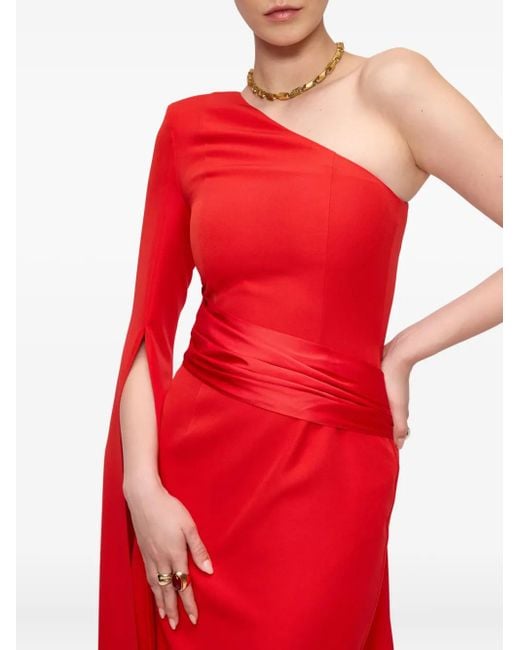 V:PM ATELIER Red Victoria One-Shoulder Cape Maxi Dress