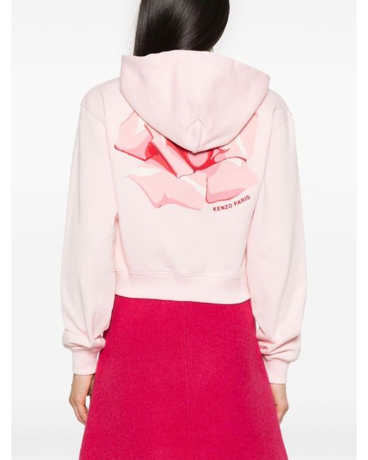KENZO Pink Rose-print Zipped Hoodie