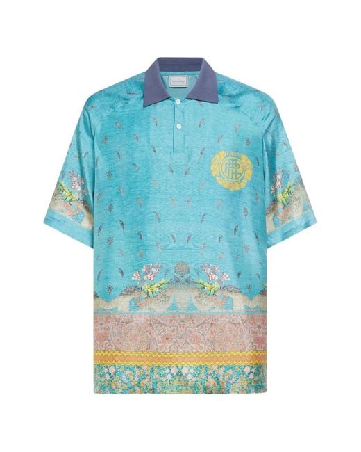 Pierre Louis Mascia Blue Aloe Patterned Polo Shirt