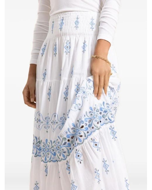 Temptation Positano White Sorbetto Embroidered Midi Skirt