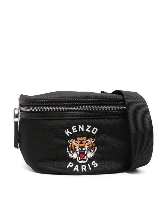 KENZO Black Varsity Logo-Embroidered Belt Bag for men