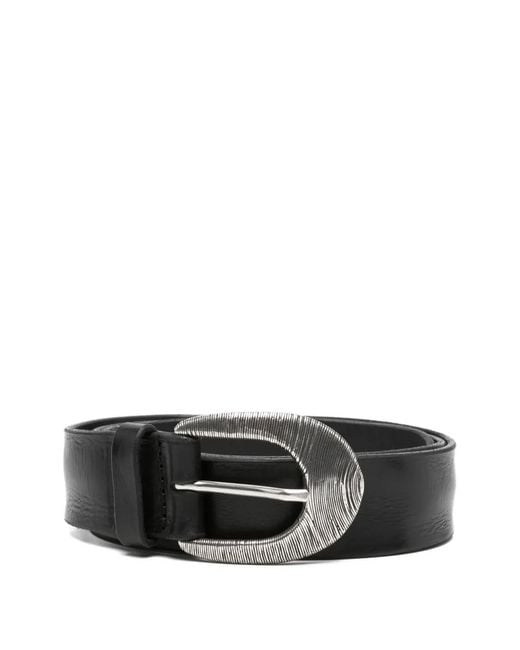 Orciani Black Textured-Buckle Leather Belt