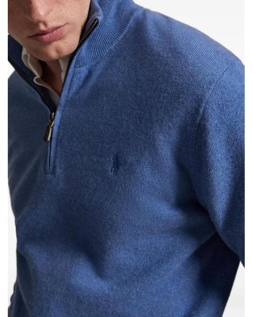 Polo Ralph Lauren Blue Quarter-Zip Rib-Knit Wool Sweater for men